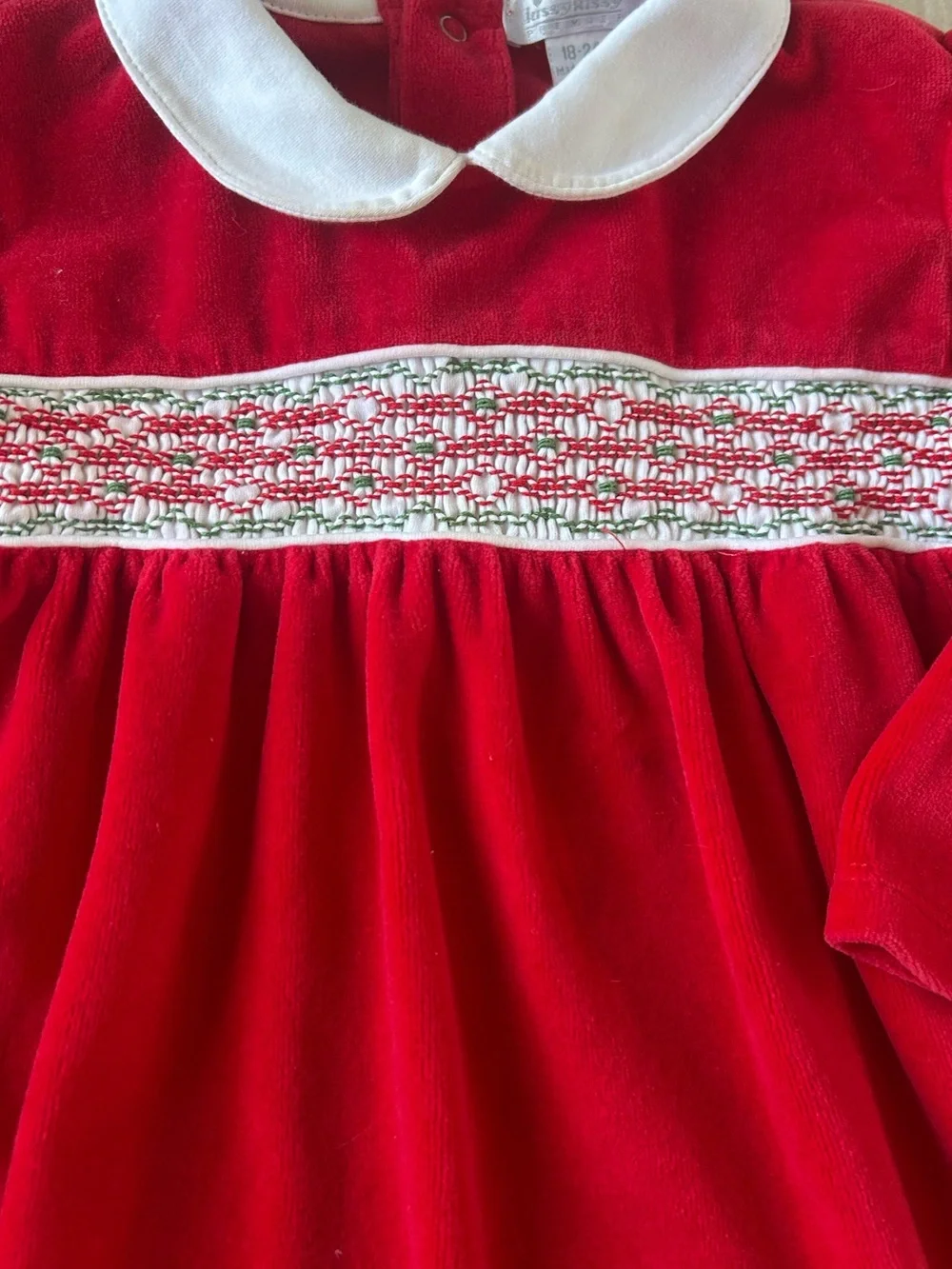 Kissy Kissy Red Velour Smocked Christmas Dress Bloomer Set 18-24M